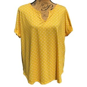 Passports Yellow Short Sleeve Shirt with White Polka Dots Sz L